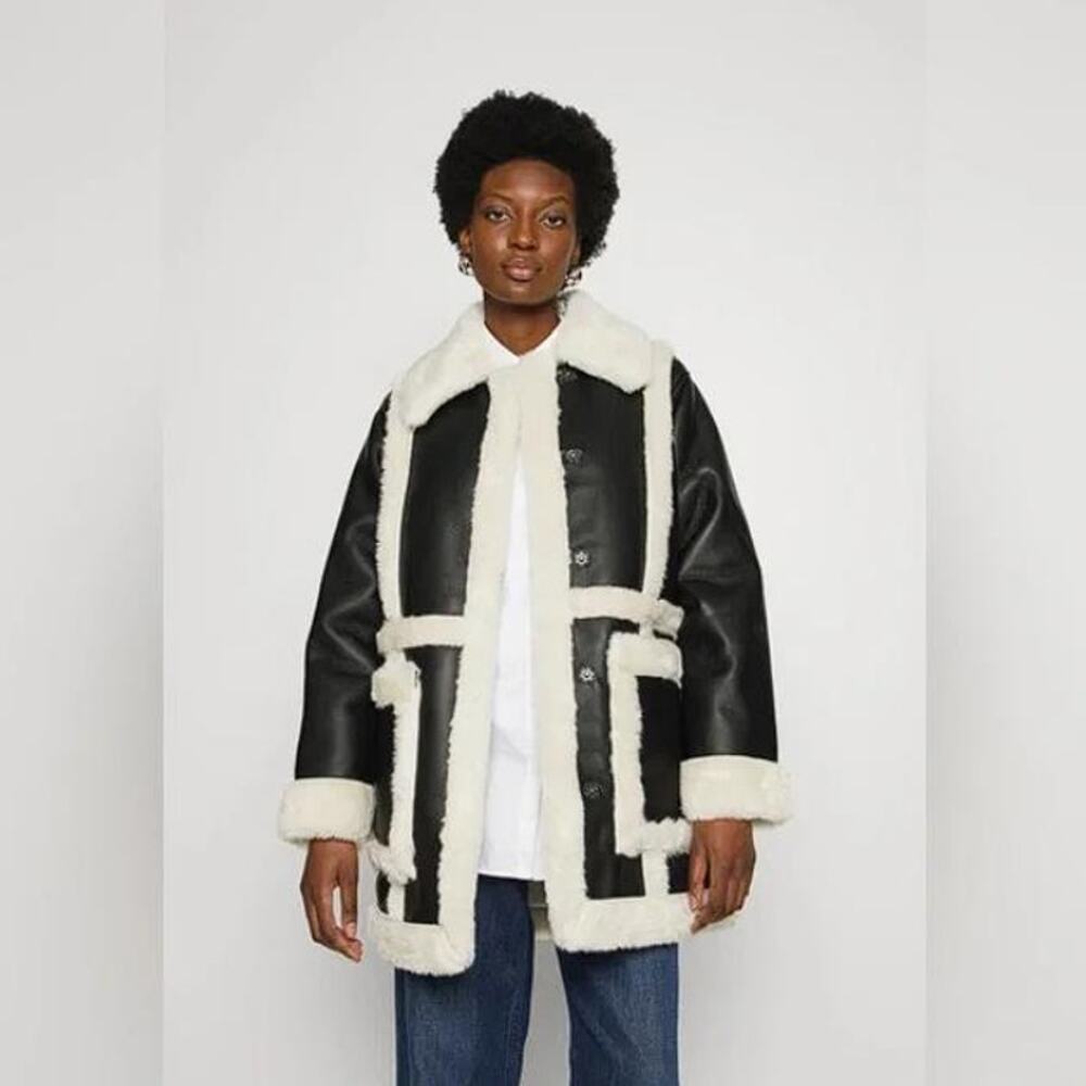 ABERCROMBIE AND FITCH Women's Oversized Sherpa-lined Vegan Leather Coat Size XS